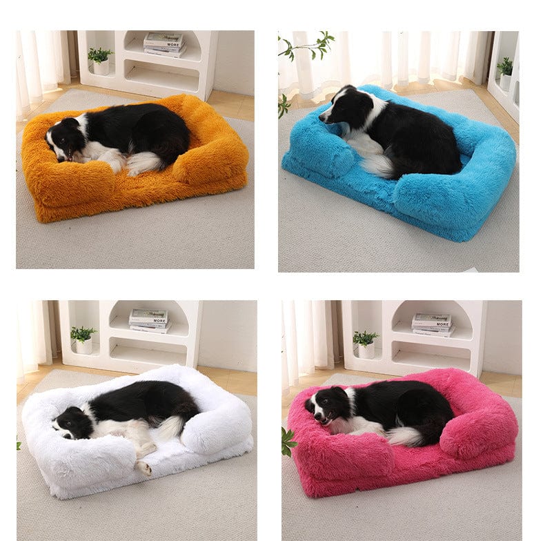 Dog Calming Bed Faux Fur Memory Foam Orthopaedic Rectangle Bolster Anti-Anxiety Support Dog Bed Washable Medium Large Pink | Koossa