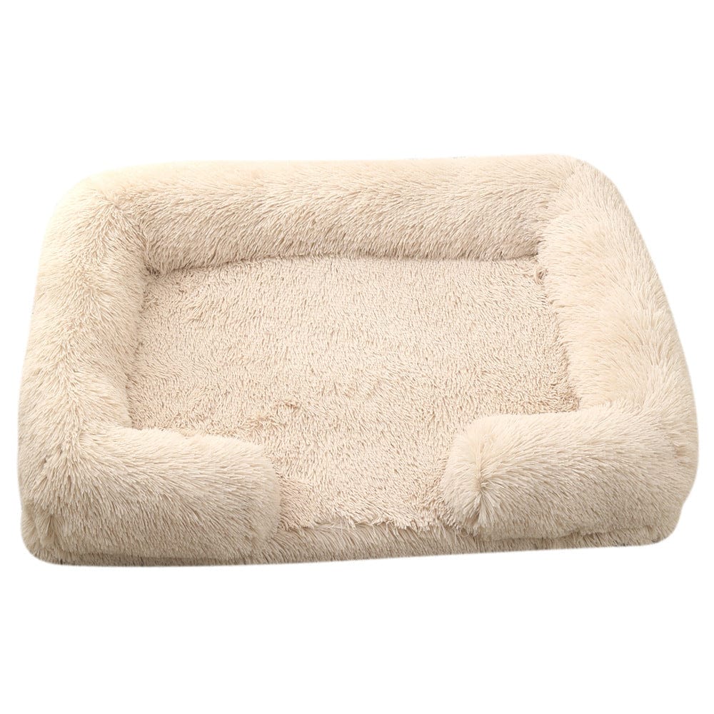 Dog Calming Bed Faux Fur Memory Foam Orthopaedic Rectangle Bolster Anti-Anxiety Support Dog Bed Washable Medium Large Pink | Koossa