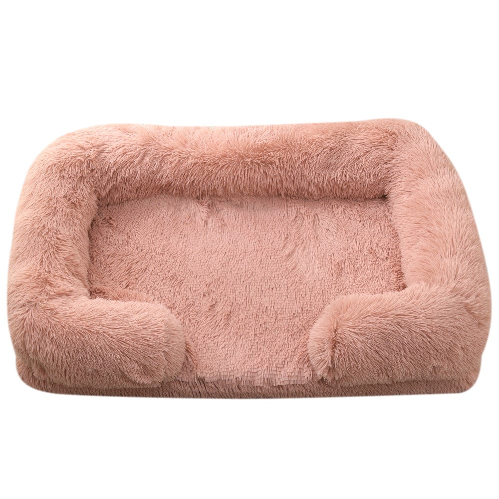 Dog Calming Bed Faux Fur Memory Foam Orthopaedic Rectangle Bolster Anti-Anxiety Support Dog Bed Washable Medium Large Pink | Koossa