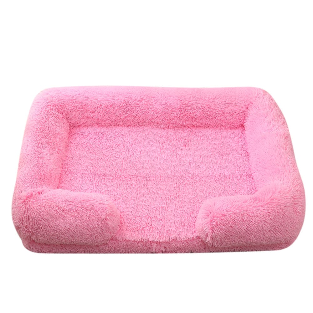 Dog Calming Bed Faux Fur Memory Foam Orthopaedic Rectangle Bolster Anti-Anxiety Support Dog Bed Washable Medium Large Pink | Koossa