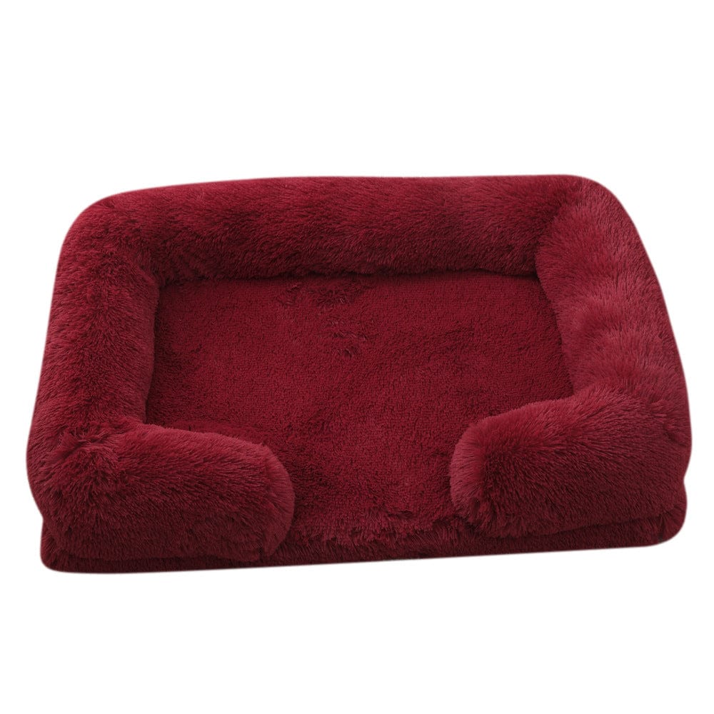 Dog Calming Bed Faux Fur Memory Foam Orthopaedic Rectangle Bolster Anti-Anxiety Support Dog Bed Washable Medium Large Pink | Koossa