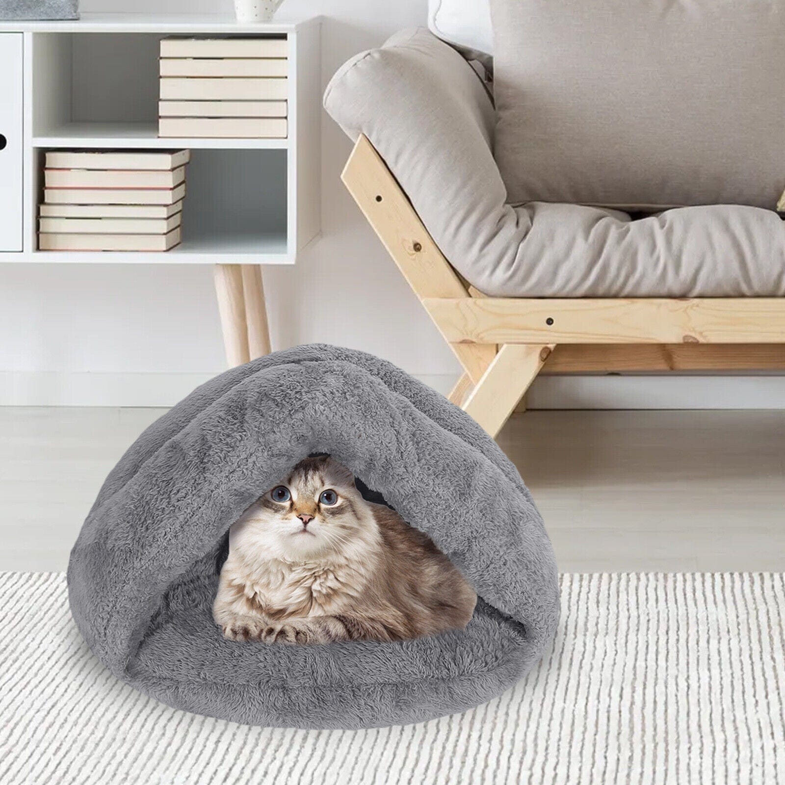 Cat Cave Bed Plush Velvet Enclosed Nest S M Padded Interior Kitten Hideout Washable Warm Indoor Cat Bed | Koossa