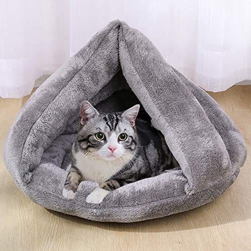 Cat Cave Bed Plush Velvet Enclosed Nest S M Padded Interior Kitten Hideout Washable Warm Indoor Cat Bed | Koossa