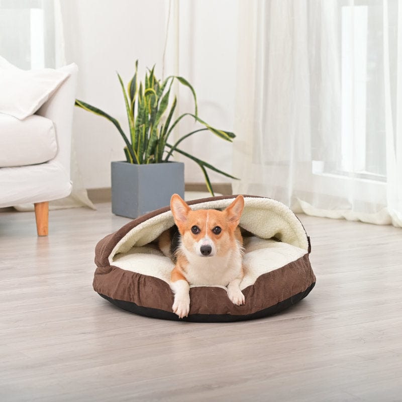 Dog Cave Bed Sherpa Hooded Burrow Bed Anti-Anxiety Snuggle Cave Dog Sleeping Bag Burrowing Breeds Small Medium Washable Indoor | Koossa