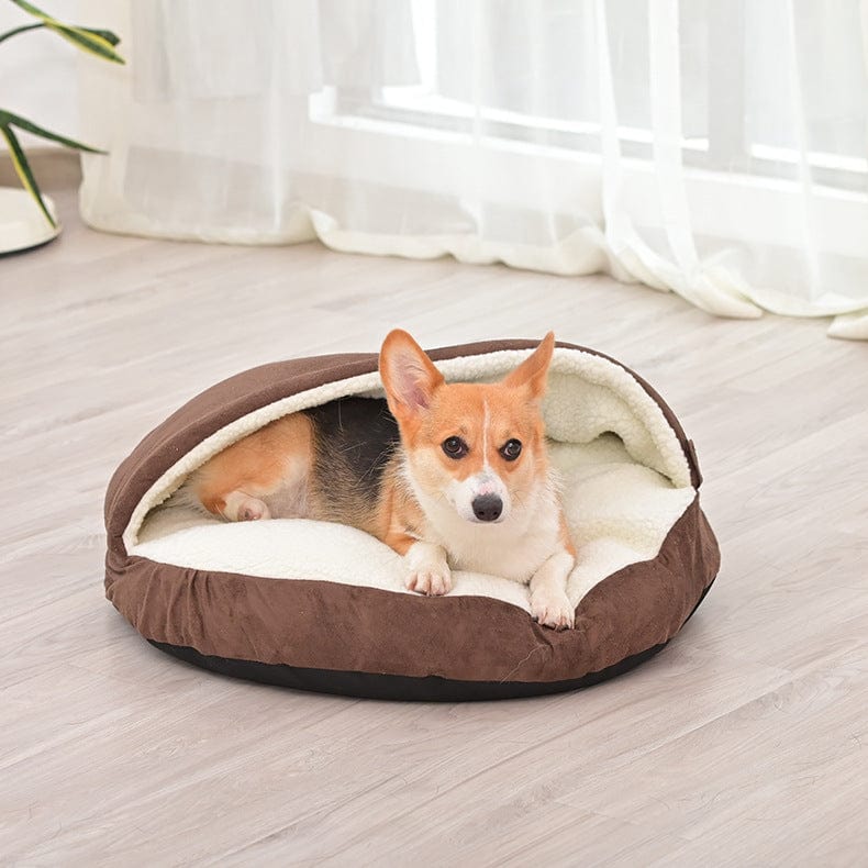 Dog Cave Bed Sherpa Hooded Burrow Bed Anti-Anxiety Snuggle Cave Dog Sleeping Bag Burrowing Breeds Small Medium Washable Indoor | Koossa