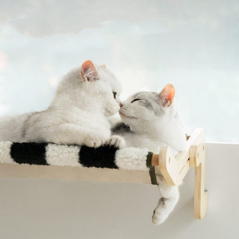 Cat Hammock Fleece No-Drill Easy Attach Wood Frame Wall Window Cabinet Hanging Cat Bed Elevated Feline Perch Up to 18kg Indoor | Koossa