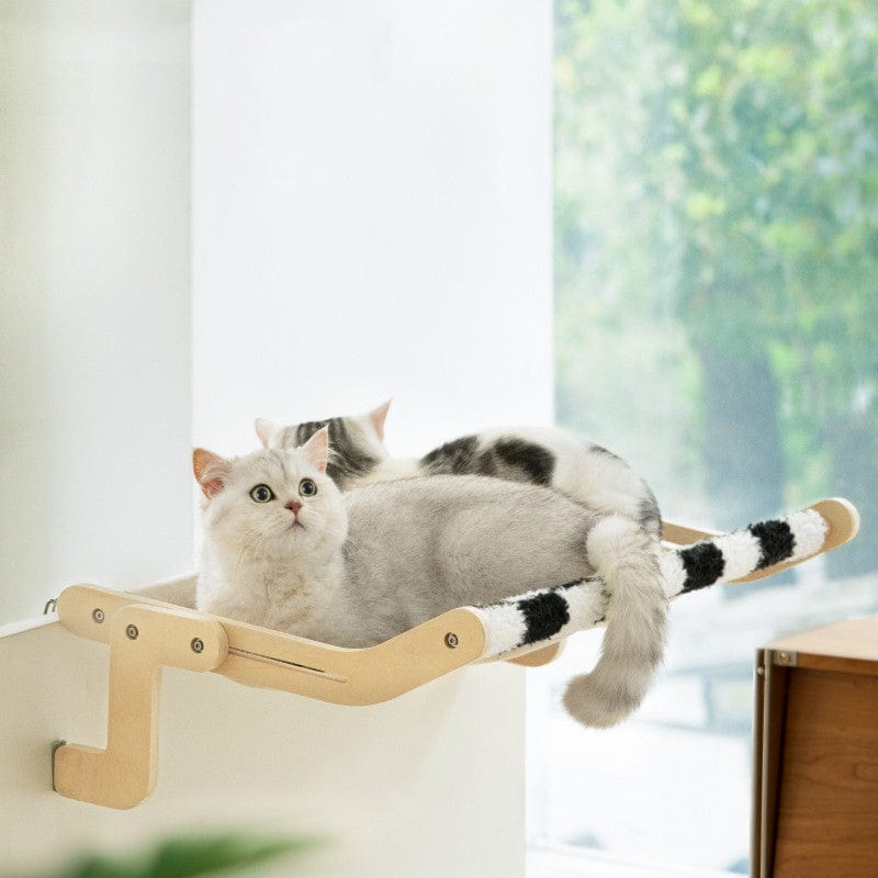 Cat Hammock Fleece No-Drill Easy Attach Wood Frame Wall Window Cabinet Hanging Cat Bed Elevated Feline Perch Up to 18kg Indoor | Koossa