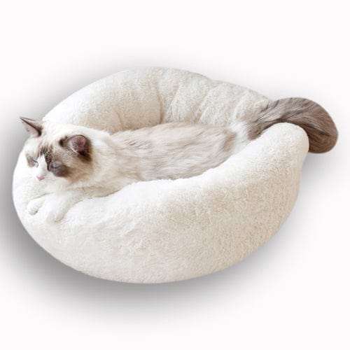 Cat Calming Bed Plush Donut Round Washable Cover Anti-Anxiety Nesting Cat Bed Fluffy Shaggy Grey Curl-Up Indoor | Koossa