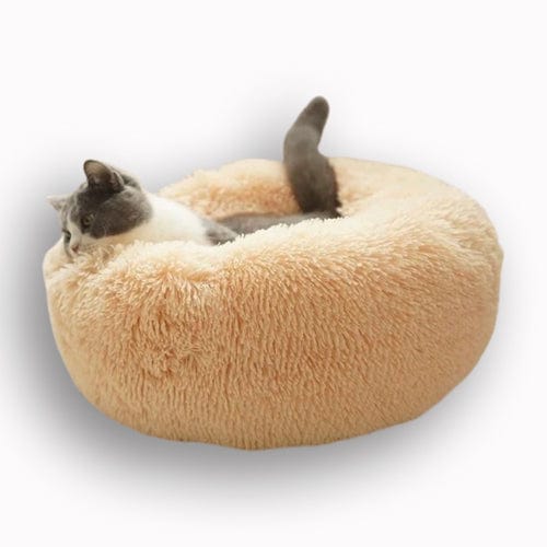 Cat Calming Bed Plush Donut Round Washable Cover Anti-Anxiety Nesting Cat Bed Fluffy Shaggy Grey Curl-Up Indoor | Koossa