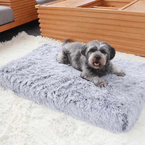 Dog Orthopaedic Bed Faux Fur Plush Memory Foam Mattress Removable Washable Cover Large Medium Anti-Anxiety Flat Calming Dog Mat Grey | Koossa