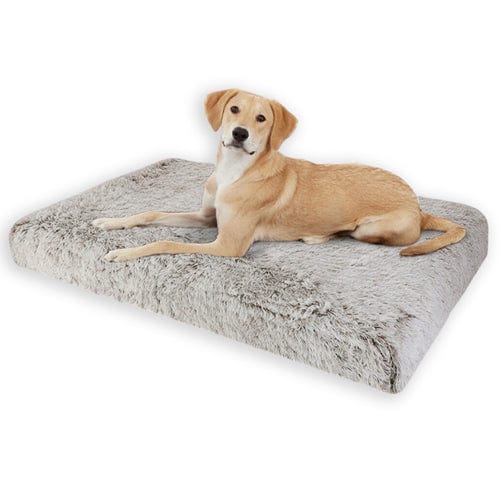 Dog Orthopaedic Bed Faux Fur Plush Memory Foam Mattress Removable Washable Cover Large Medium Anti-Anxiety Flat Calming Dog Mat Grey | Koossa