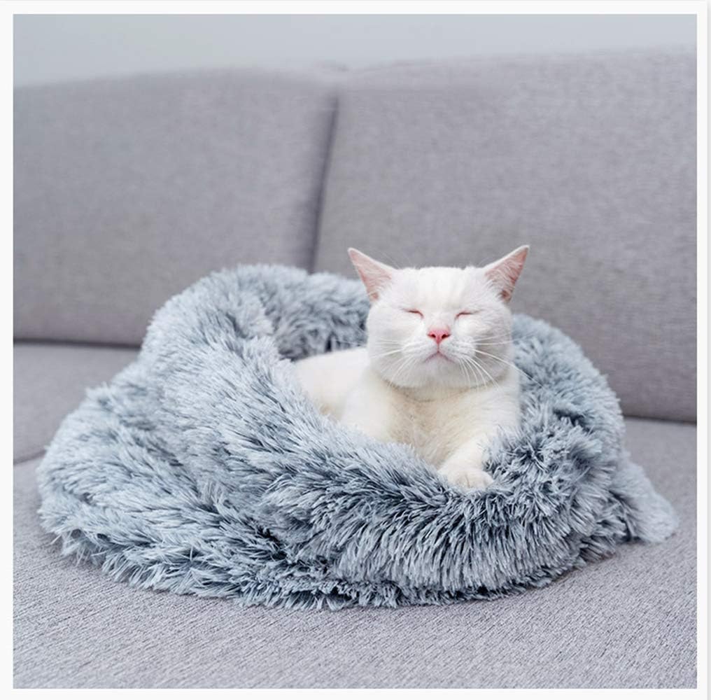 Cat Sleeping Bag Plush Faux Fur Self-Warming Hooded S M Cave Nest Bed Washable Indoor Portable Cat Bed | Koossa