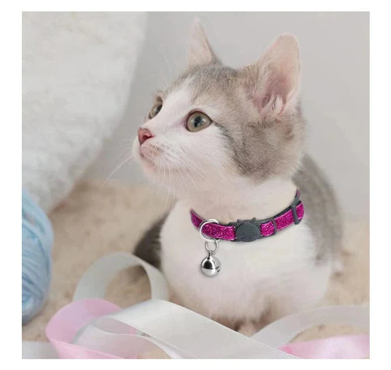 Cat Collar Glitter Adjustable 19–32cm Breakaway Bell Sparkle Safety Buckle Kitten Adult Indoor Outdoor Glamour | Koossa