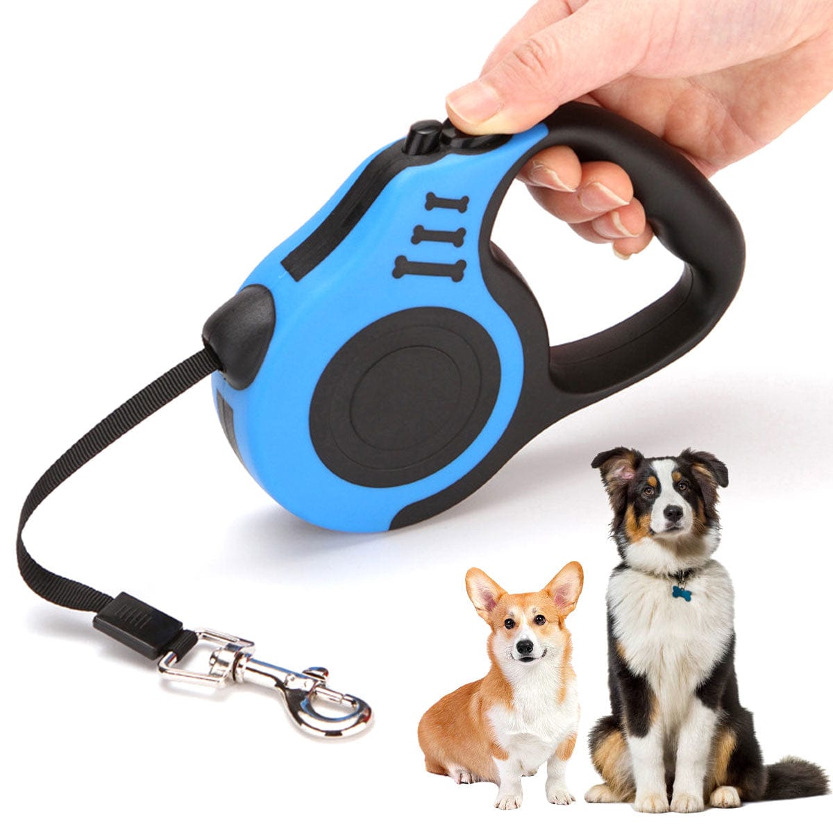 Retractable Dog Leash Nylon 3m ABS Auto-Lock 360° Swivel Tangle-Free Pause Release Button Walking Jogging Lead | Koossa