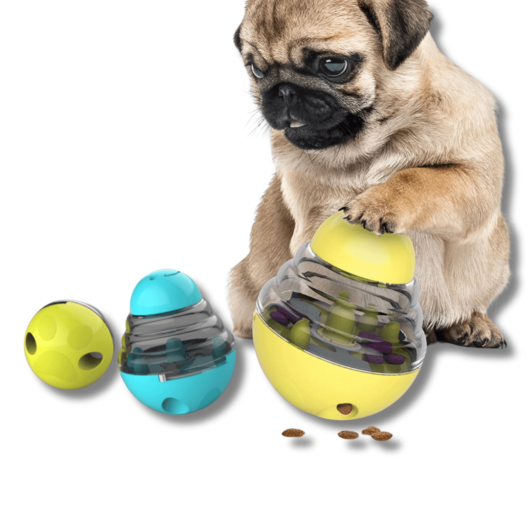 Dog Treat Dispensing Puzzle Toy Wobble Ball Slow Feeder Interactive IQ Toy Small Medium Large Dogs Cats Anti-Gulp 19cm Green Yellow Blue Pink | Koossa