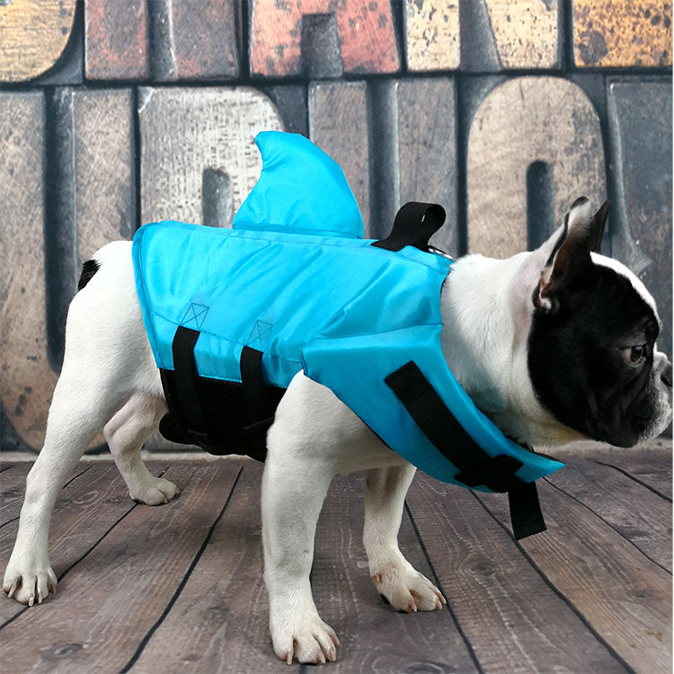 Dog Life Jacket Shark Fin Buoyant Diving Fabric French Bulldog Swim Vest Quick-Release Buckle Grab Handle D-Ring Water Safety | Koossa