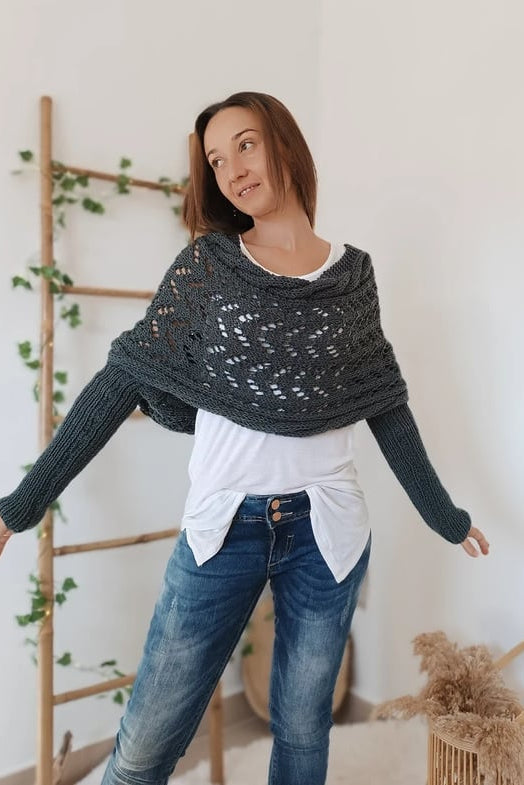Women's Off-Shoulder Knit Shrug — Open-Weave Layering Wrap for Autumn & Winter Casual Elegance | Koossa