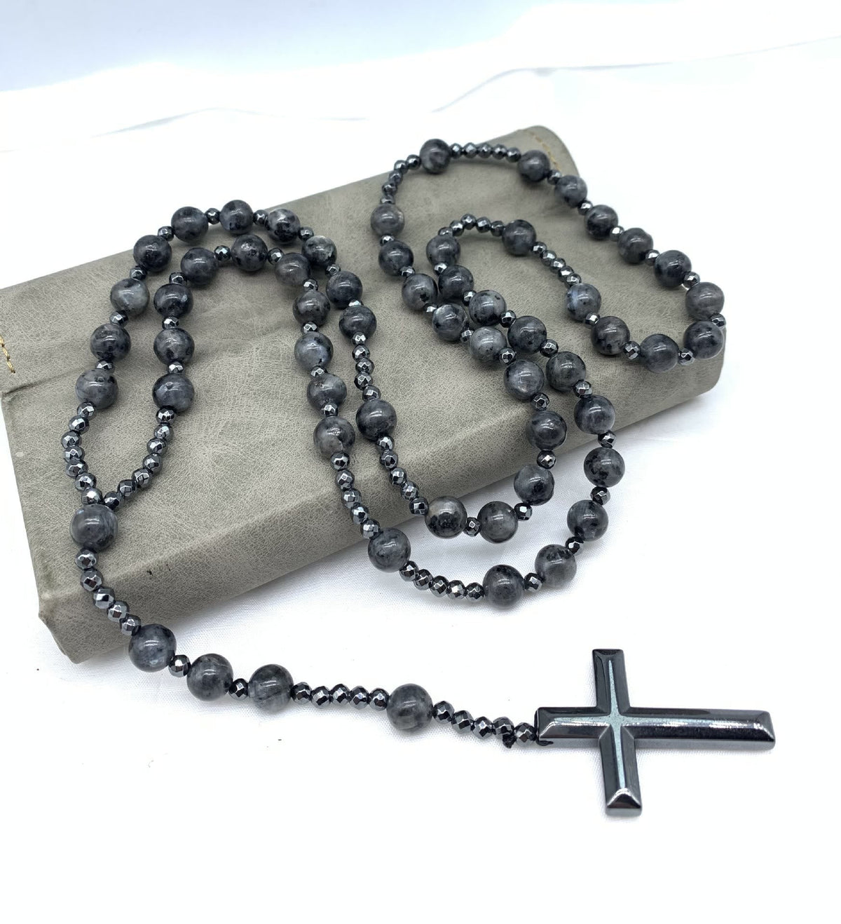 Beaded Stone Necklace for Men with Cross Pendant – Natural Gemstone Jewelry for Everyday Wear, Meditation & Mindfulness | Lonoma