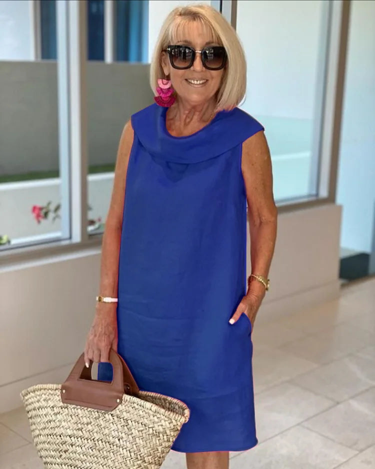 Women's Sleeveless Shift Dress with Round Neckline and Side Pockets – Effortless Day-to-Evening Elegance for Every Season | Koossa