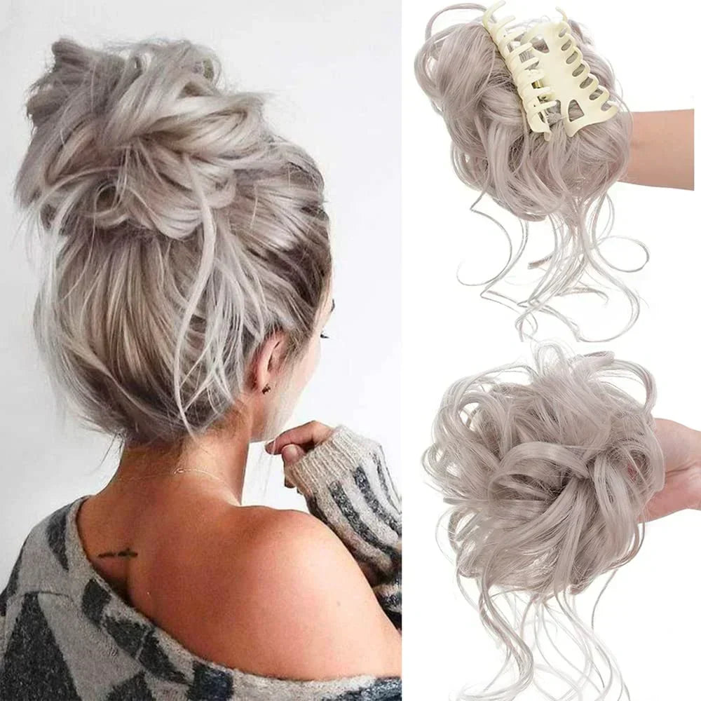 Clip-In Messy Bun Hair Extension, Curly Synthetic Updo Hairpiece for Women, Scrunchie Chignon for Everyday, Weddings & Parties | Lonoma