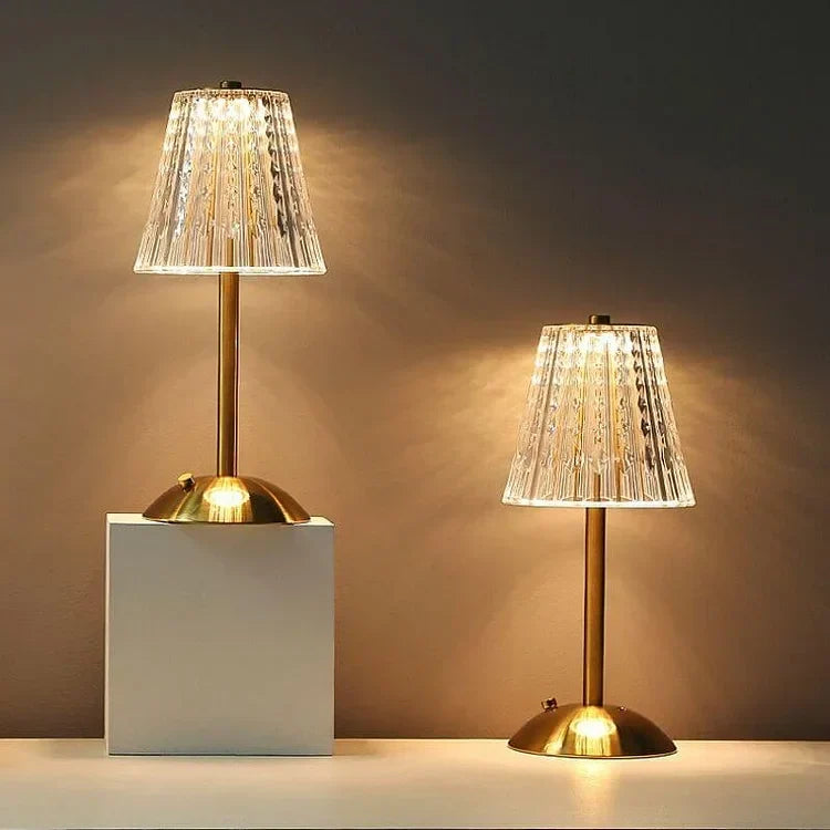 Touch Dimmable LED Table Lamp, Gold Aluminum Base with Crystal Acrylic Shade, USB-C Powered Bedside Lamp for Bedroom, Living Room & Desk | Lonoma