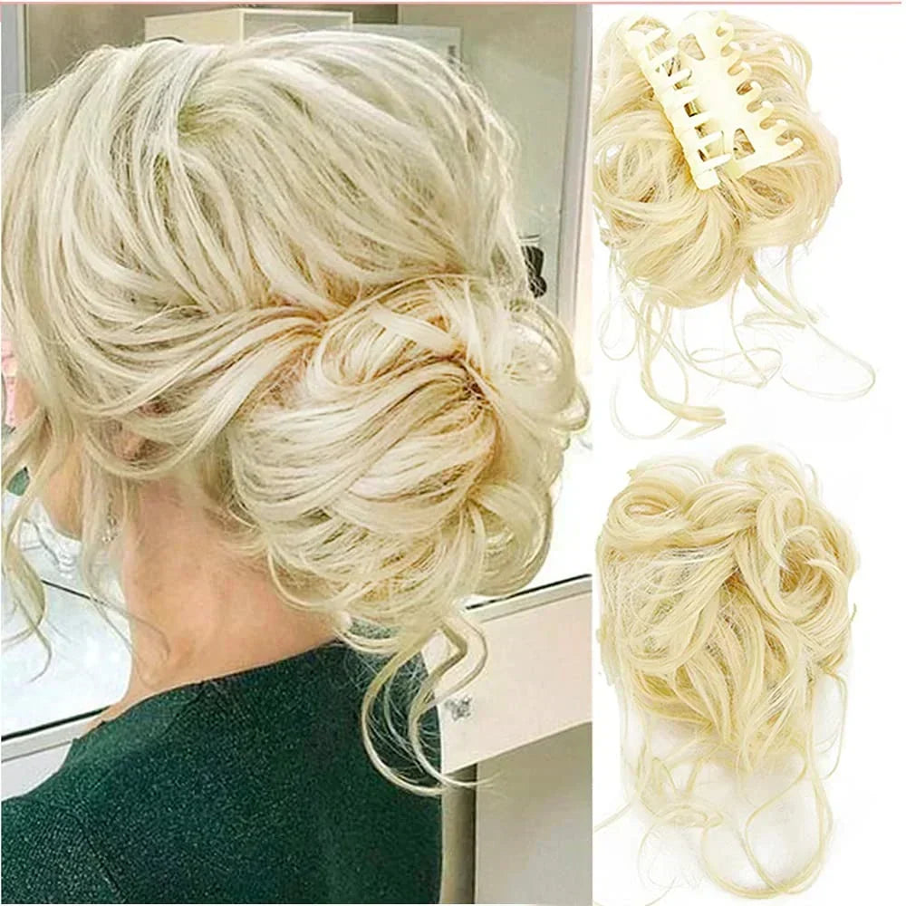 Clip-In Messy Bun Hair Extension, Curly Synthetic Updo Hairpiece for Women, Scrunchie Chignon for Everyday, Weddings & Parties | Lonoma