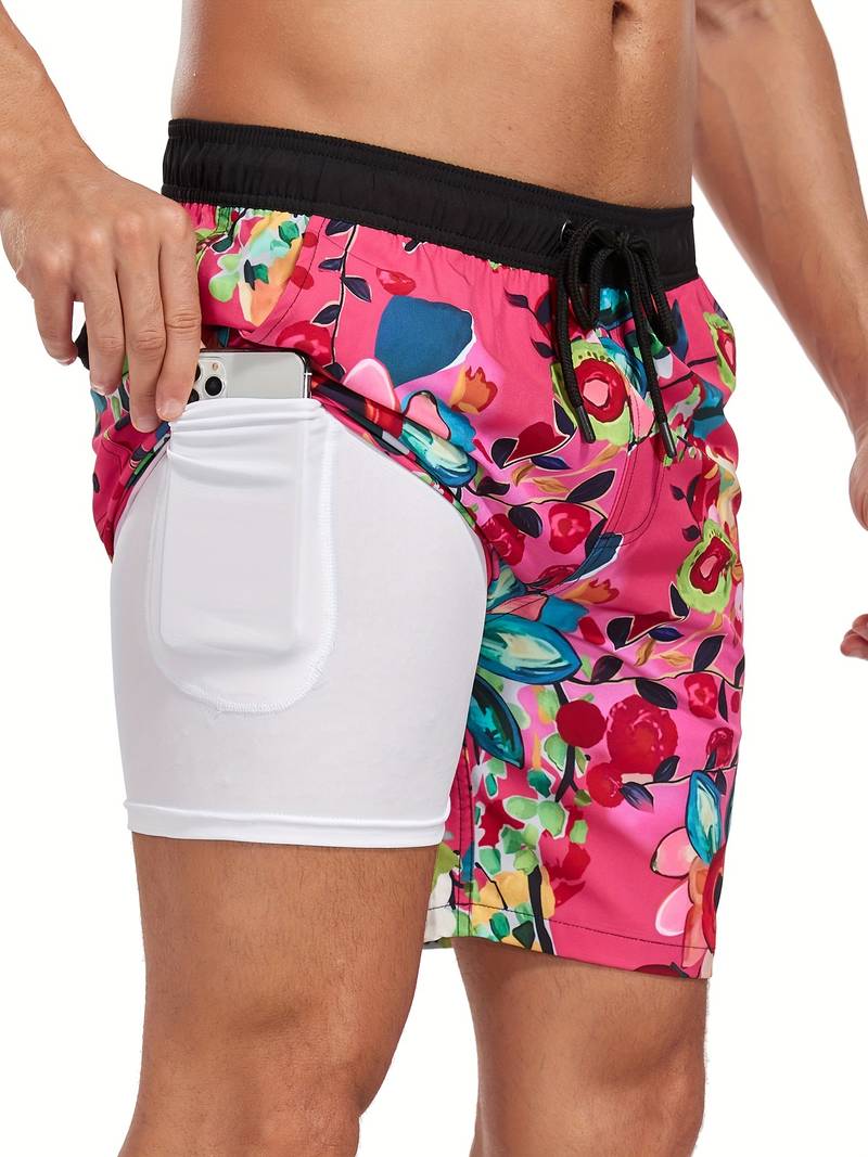 Men's Quick-Dry Swim Shorts in Lightweight Fabric | Relaxed Fit Mid-Thigh Beach Trunks with Elasticated Drawstring Waist and Side Pockets for Holiday Swimming Pool Summer | Koossa