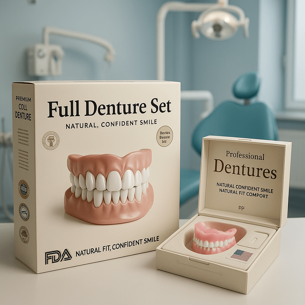 Moldable Cosmetic Denture Set Upper & Lower, Natural White Temporary Teeth, Heat-Fit Smile Cover for Photos and Events | Lonoma