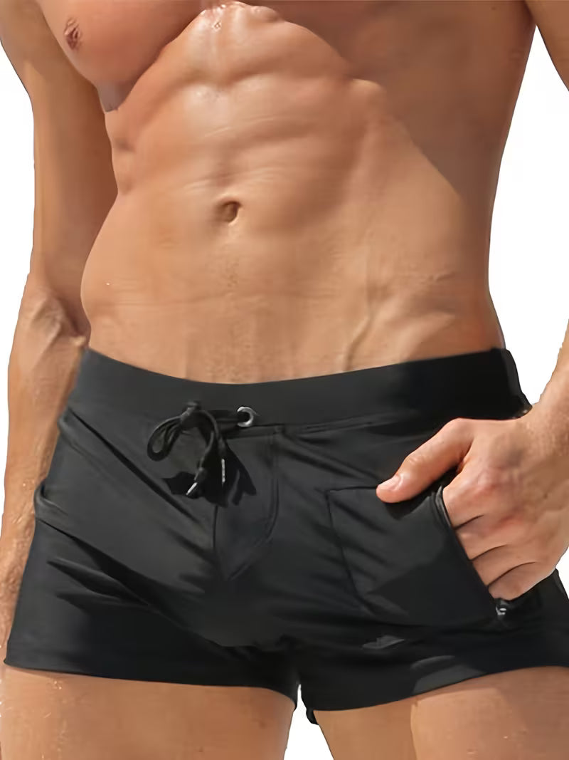 Quick-Dry Boxer Swim Trunks with Secure Zip Pocket in Classic Colours for Poolside and Beach | Koossa