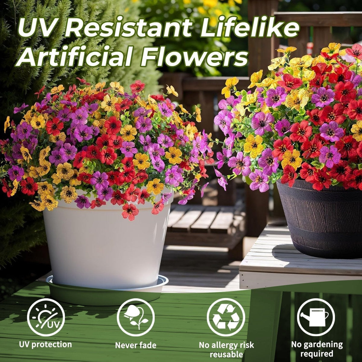 Artificial Flowers UV-Resistant Multicolor Indoor Outdoor 120-480 Piece Fade-Proof Faux Blooms for Planters Garden | Lonoma