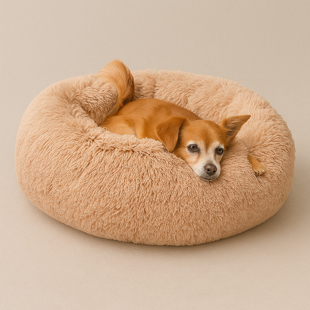 Dog Calming Bed Plush Donut Round Washable Cover Large Medium Anti-Anxiety Nesting Dog Bed Fluffy Shaggy Grey Curl-Up | Koossa