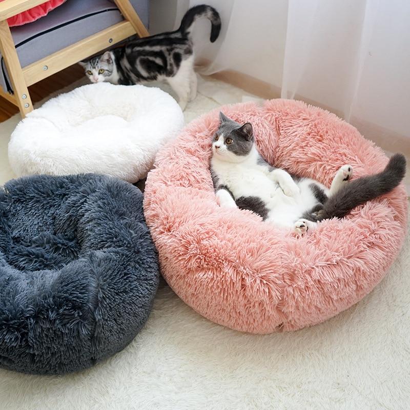 Calming Dog Bed Cat Bed Anti Anxiety Donut Round Plush Raised Rim Washable Soft Faux Fur XS S M L XL XXL 17 Colours Orthopaedic Support | Koossa