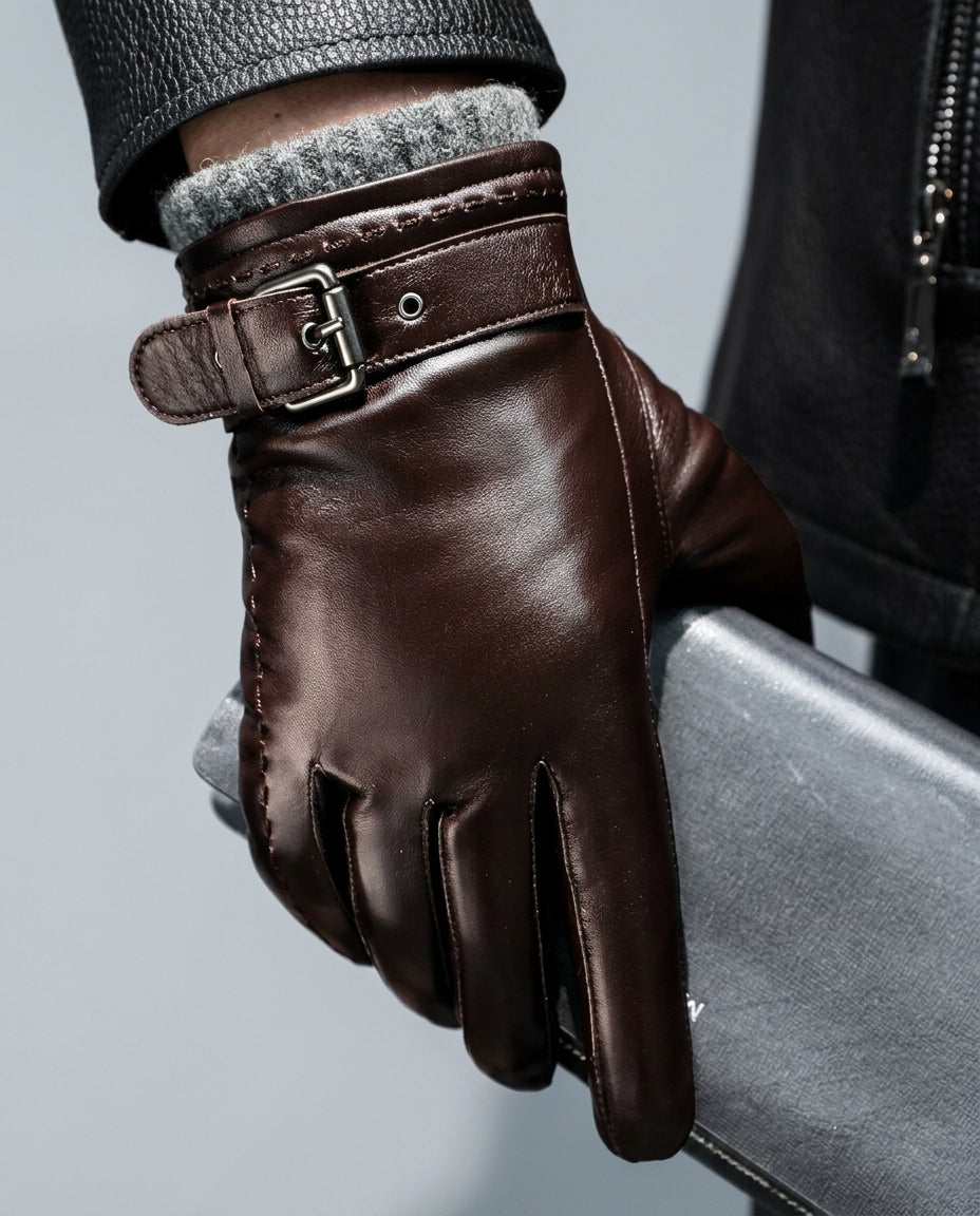 Premium Italian Leather Gloves for Men – Wool-Lined, Adjustable Strap, Winter Warmth for Cold Weather, Driving, Formal Wear | Lonoma