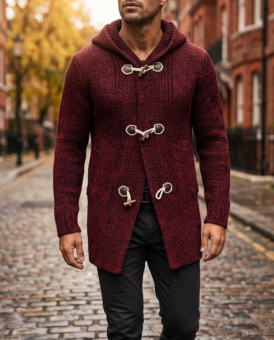 Men's Toggle Front Hooded Sweater Jacket with Pockets – Casual Layering Cardigan for Fall Winter – Hooded Knitwear for Weekend & Evening Wear | Lonoma