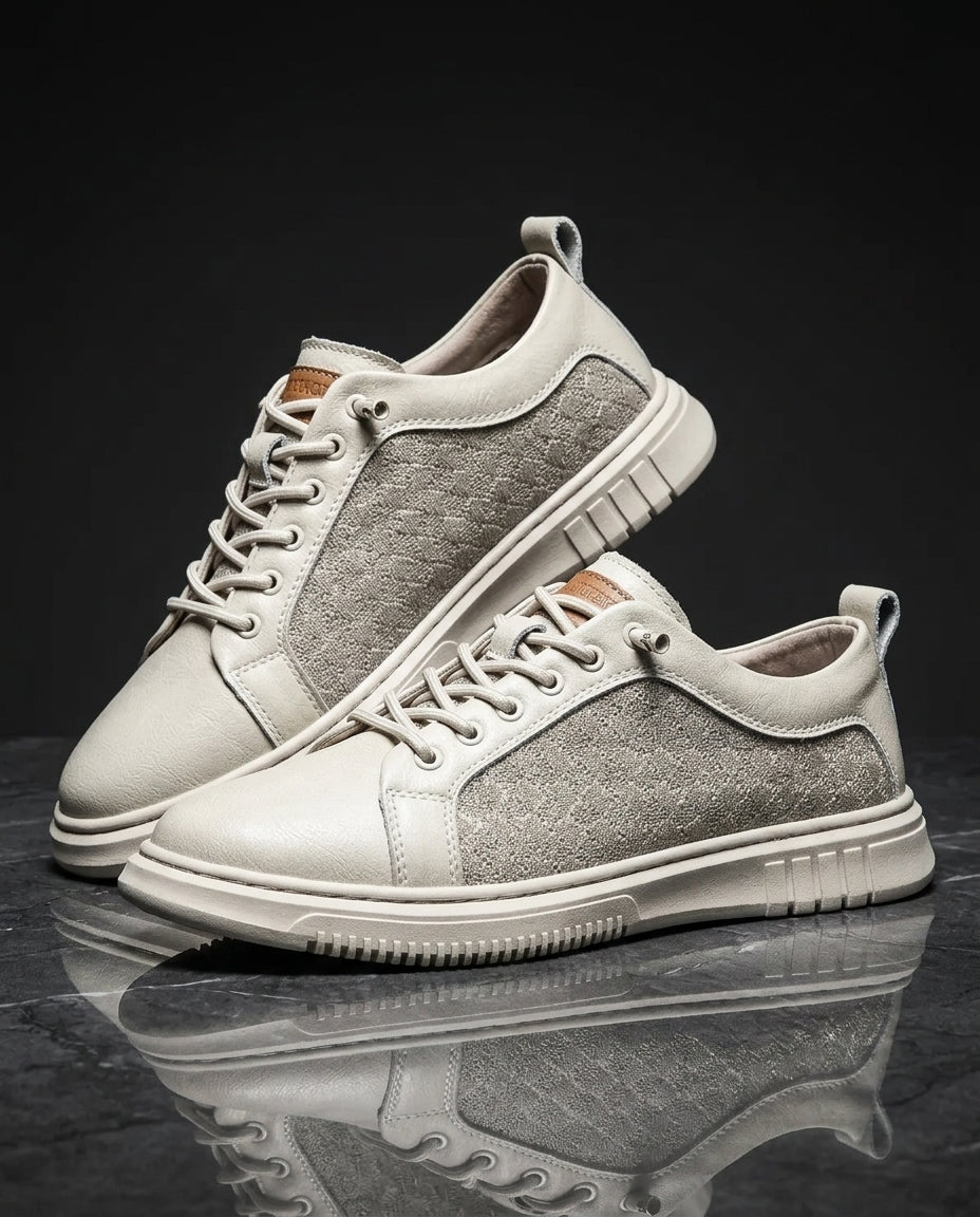 Men's Leather Low-Top Sneakers with Mesh Panels – Cushioned Insole & Rubber Sole for Everyday Casual Wear | Lonoma