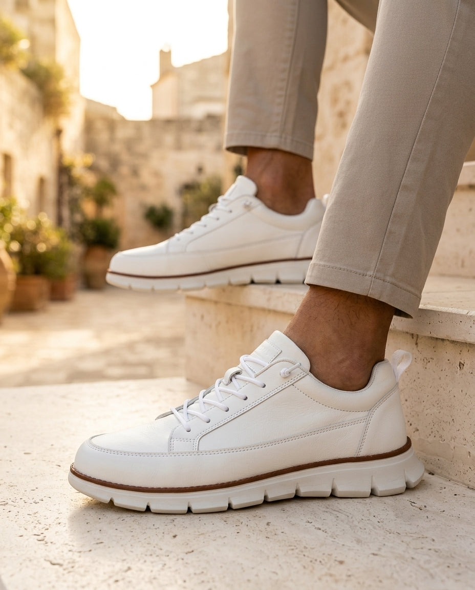 Men's Supportive Walking Shoes Cushioned Insole Leather Casual Sneakers for Everyday Comfort Active Lifestyle Athletic Low-Top | Lonoma