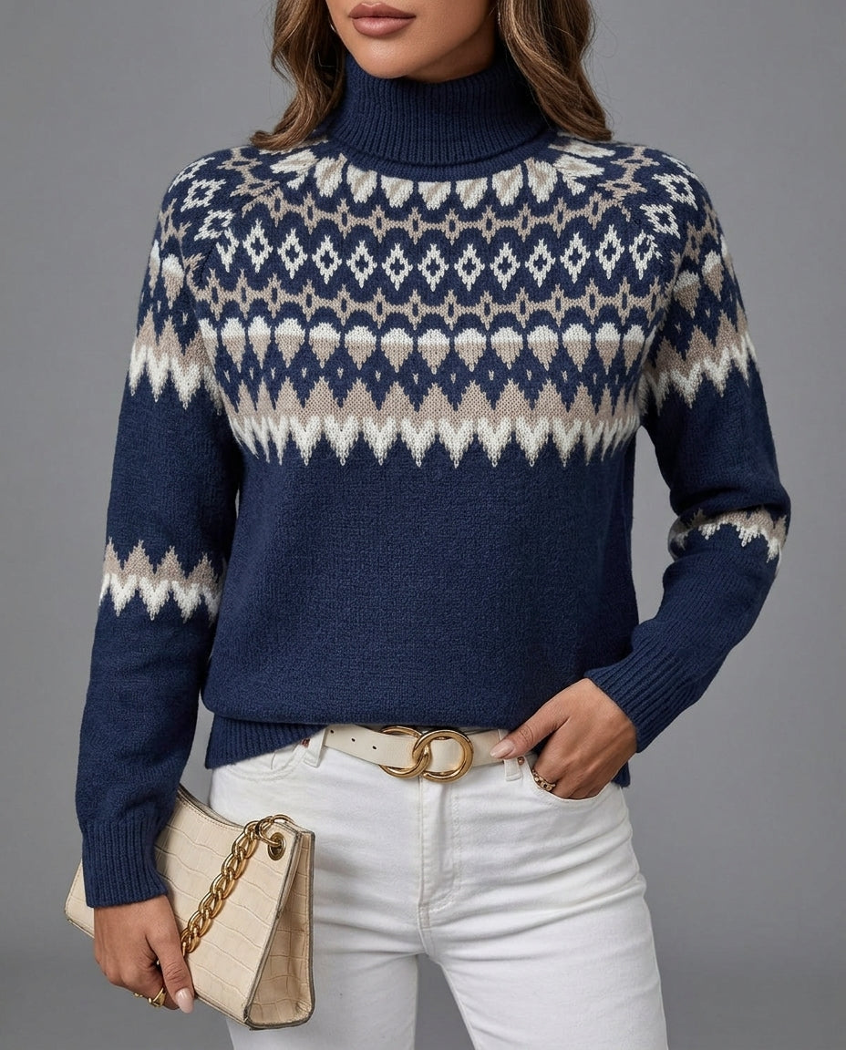 Women's Turtleneck Sweater Winter Fair Isle Knit Pullover Long Sleeve Warm Layering Top for Holiday Christmas Casual Wear | Lonoma