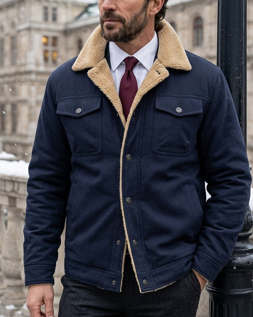 Men's Warm Cotton Work Jacket with Sherpa Lining & Button Front for Fall, Winter, Outdoor Chores, Casual Layering, Cold Weather | Lonoma