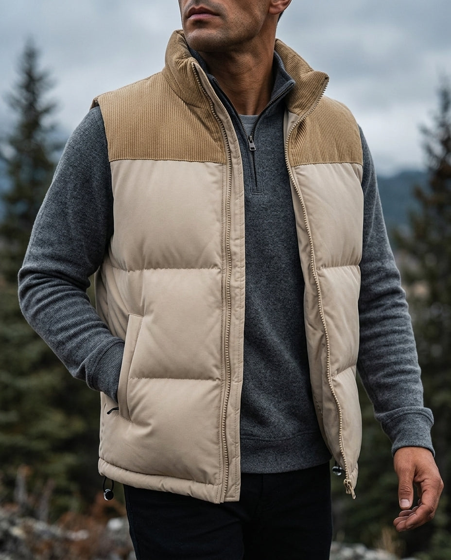 Men's Insulated Puffer Vest Lightweight Quilted Sleeveless Jacket with Stand Collar and Zip Pockets for Fall Winter | Lonoma