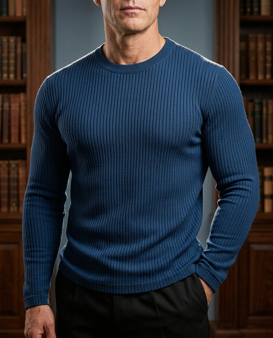 Men's Crew Neck Pullover Sweater Textured Knit Long Sleeve Slim Fit Jumper for Work Office Business Casual Wear Everyday Layering | Lonoma