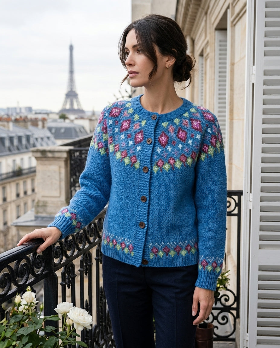 Women's Button-Front Knit Cardigan with Patterned Shoulders and Raglan Sleeves for Casual Everyday Wear | Lonoma