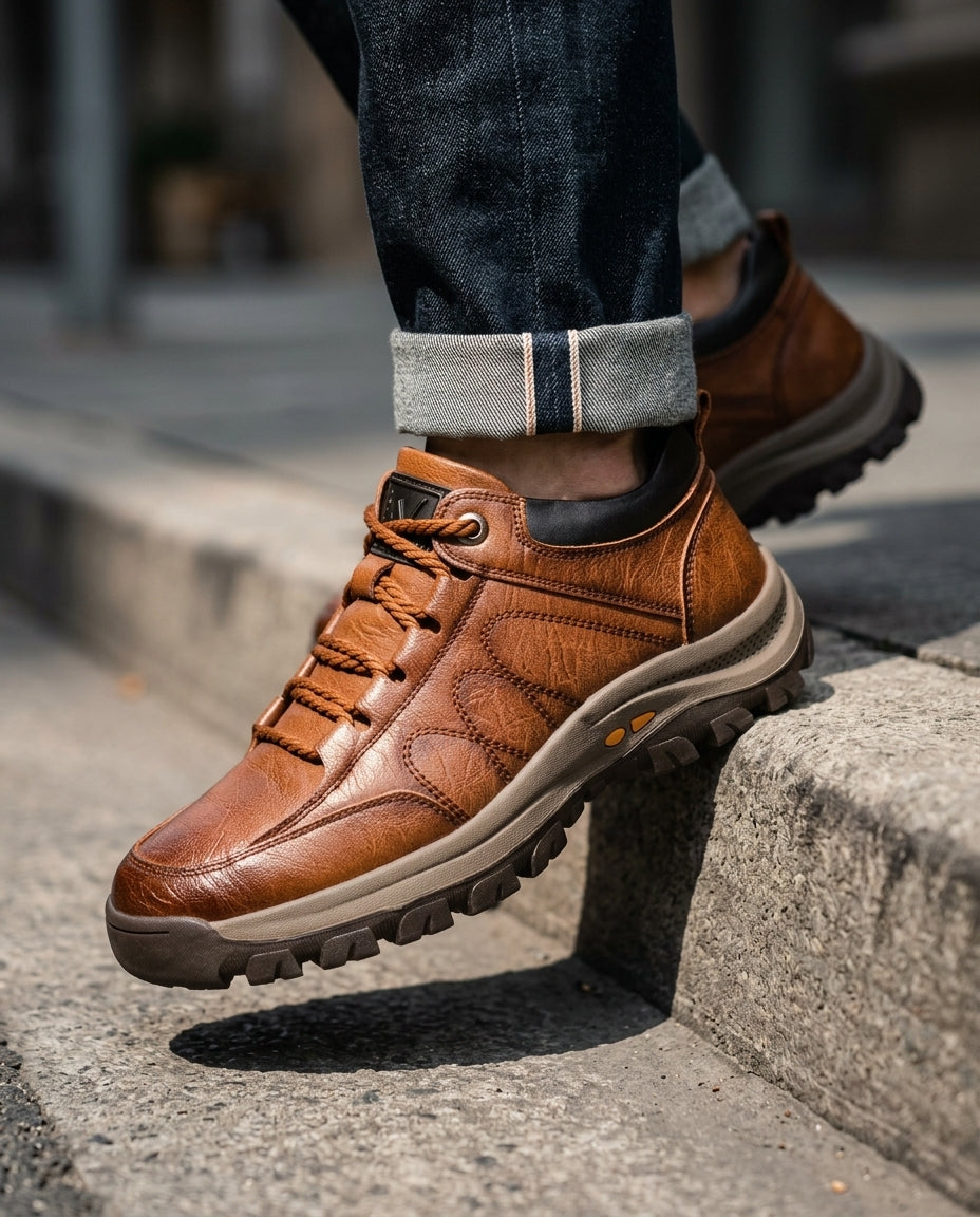 Men's Orthopedic Hiking Shoes Genuine Leather Lace-Up Trail Boots Brown Black Support All-Day Comfort for Outdoor Walking Standing Work | Lonoma