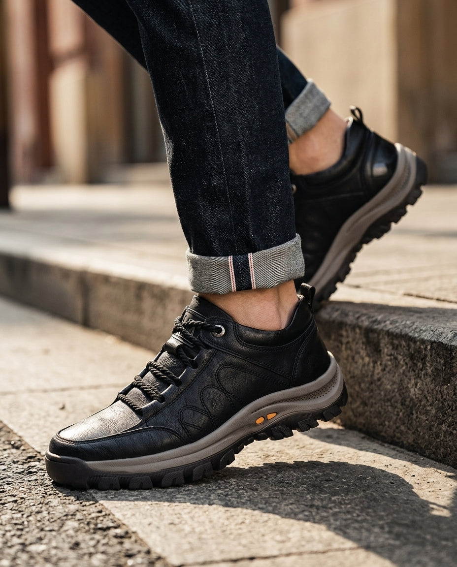 Men's Orthopedic Hiking Shoes Genuine Leather Lace-Up Trail Boots Brown Black Support All-Day Comfort for Outdoor Walking Standing Work | Lonoma