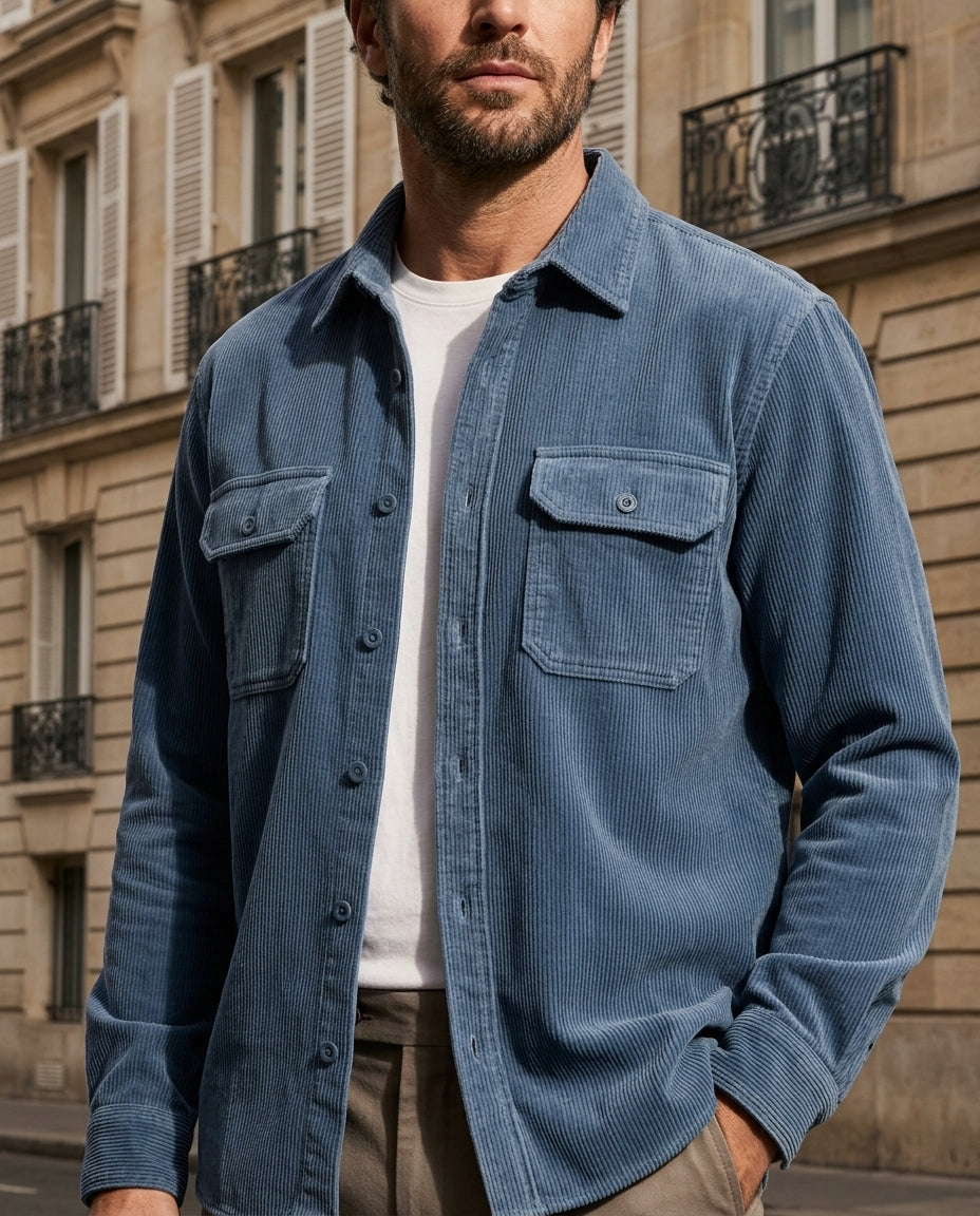 Men's Ribbed Corduroy Shirt Jacket with Chest Pockets – Button-Up Overshirt for Casual Layering, Work Style, Fall Outfits | Lonoma