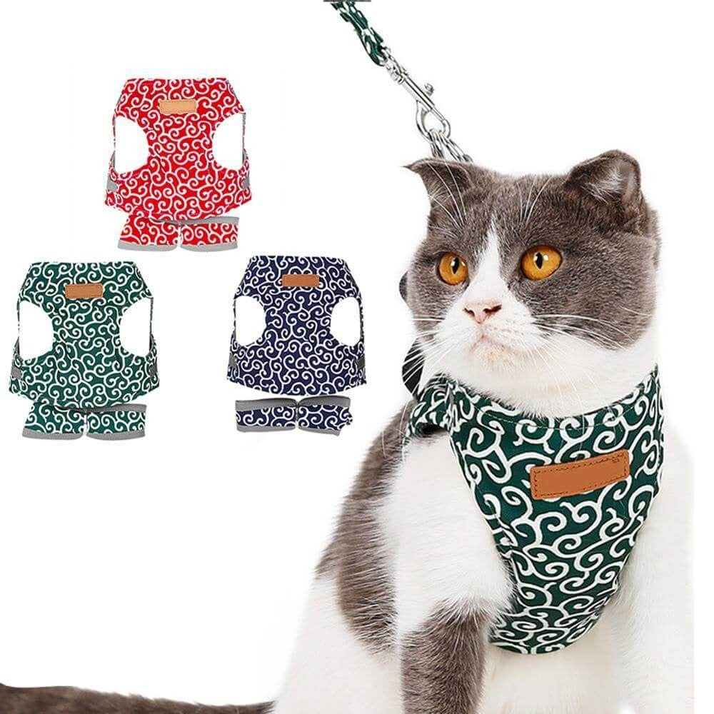 Cat Harness Vest Mesh Escape-Proof Adjustable Small Kitten Lead Set Outdoor Walking Leash | Koossa