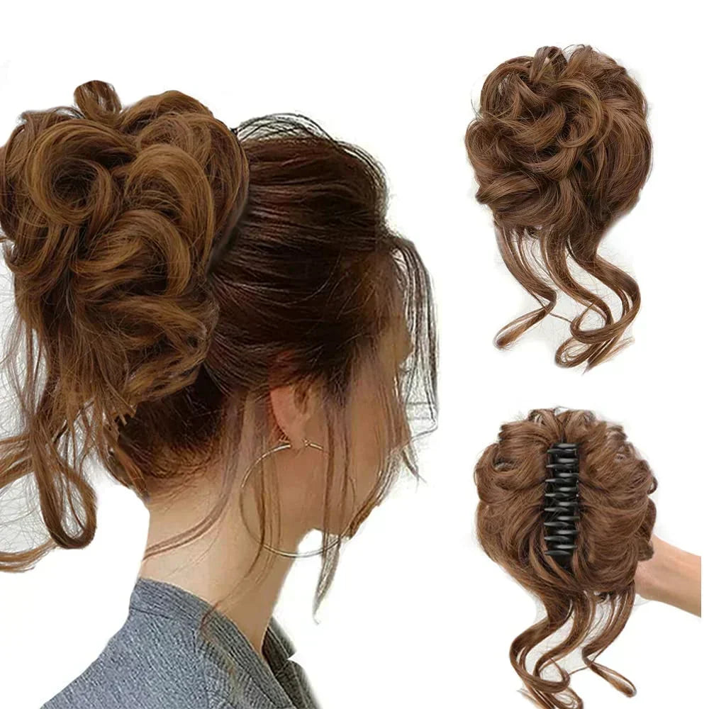 Clip-In Messy Bun Hair Extension, Curly Synthetic Updo Hairpiece for Women, Scrunchie Chignon for Everyday, Weddings & Parties | Lonoma