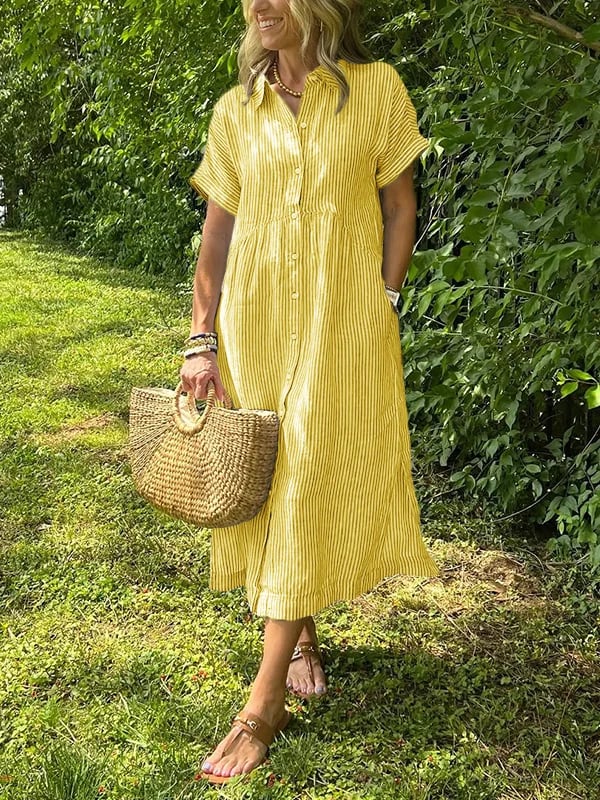 Women's Cotton Maxi Shirt Dress with Button Front and Classic Collar – Elegant Summer Dress for Everyday Occasions | Koossa