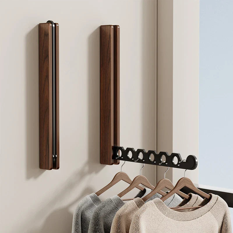 Wall Mounted Folding Clothes Rack, Solid Wood Garment Hanger for Bedroom, Entryway, Closet & Small Space Clothes Storage | Lonoma