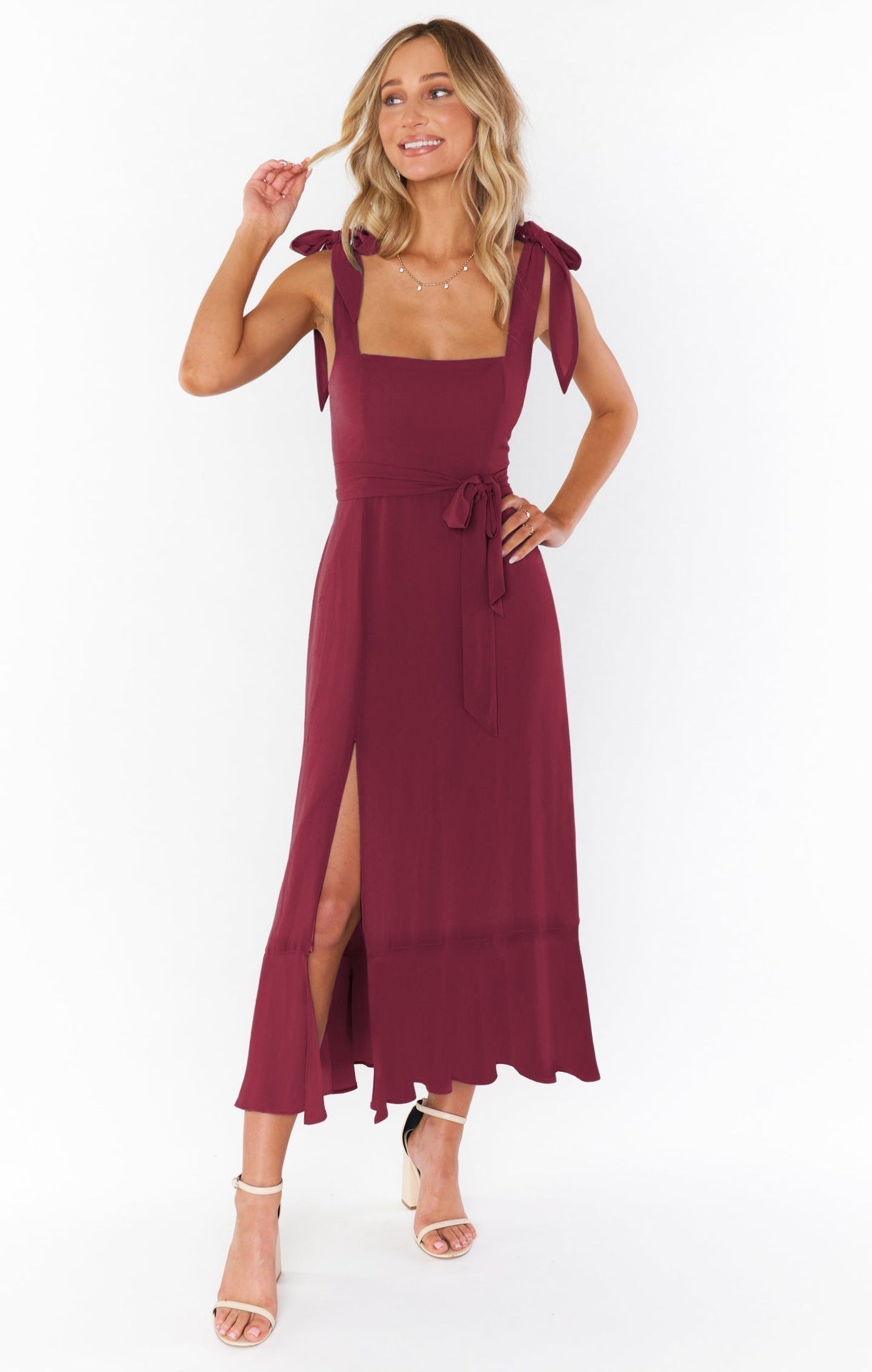 Women's Strapless Bodycon Midi Dress with Lace-Up Detail and Front Slit — Elegant Evening Dress for Cocktail Parties & Special Occasions | Koossa