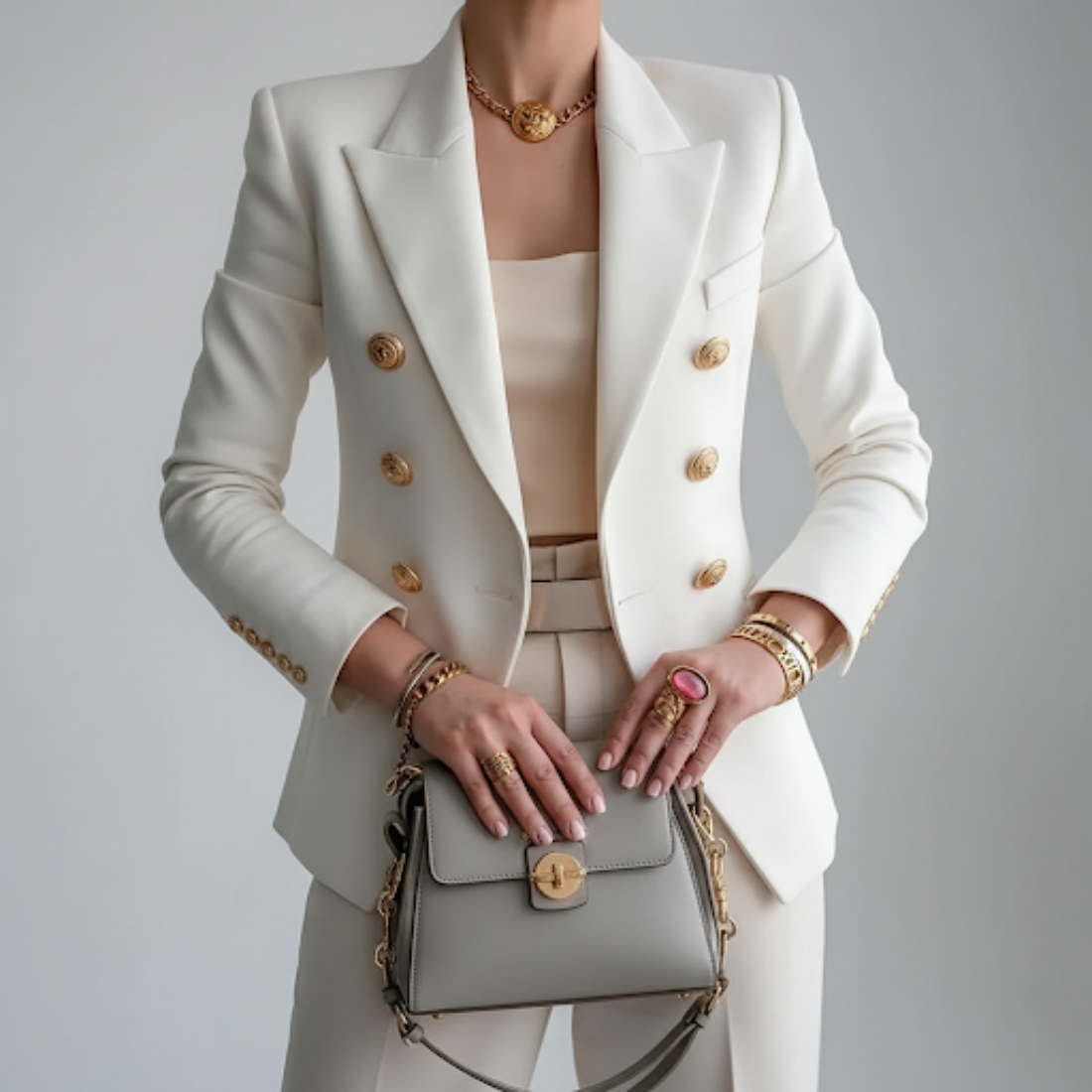 Women's Single-Breasted Blazer in Crisp Cotton Blend for Smart Summer Days | Lightweight Tailored Jacket | Koossa